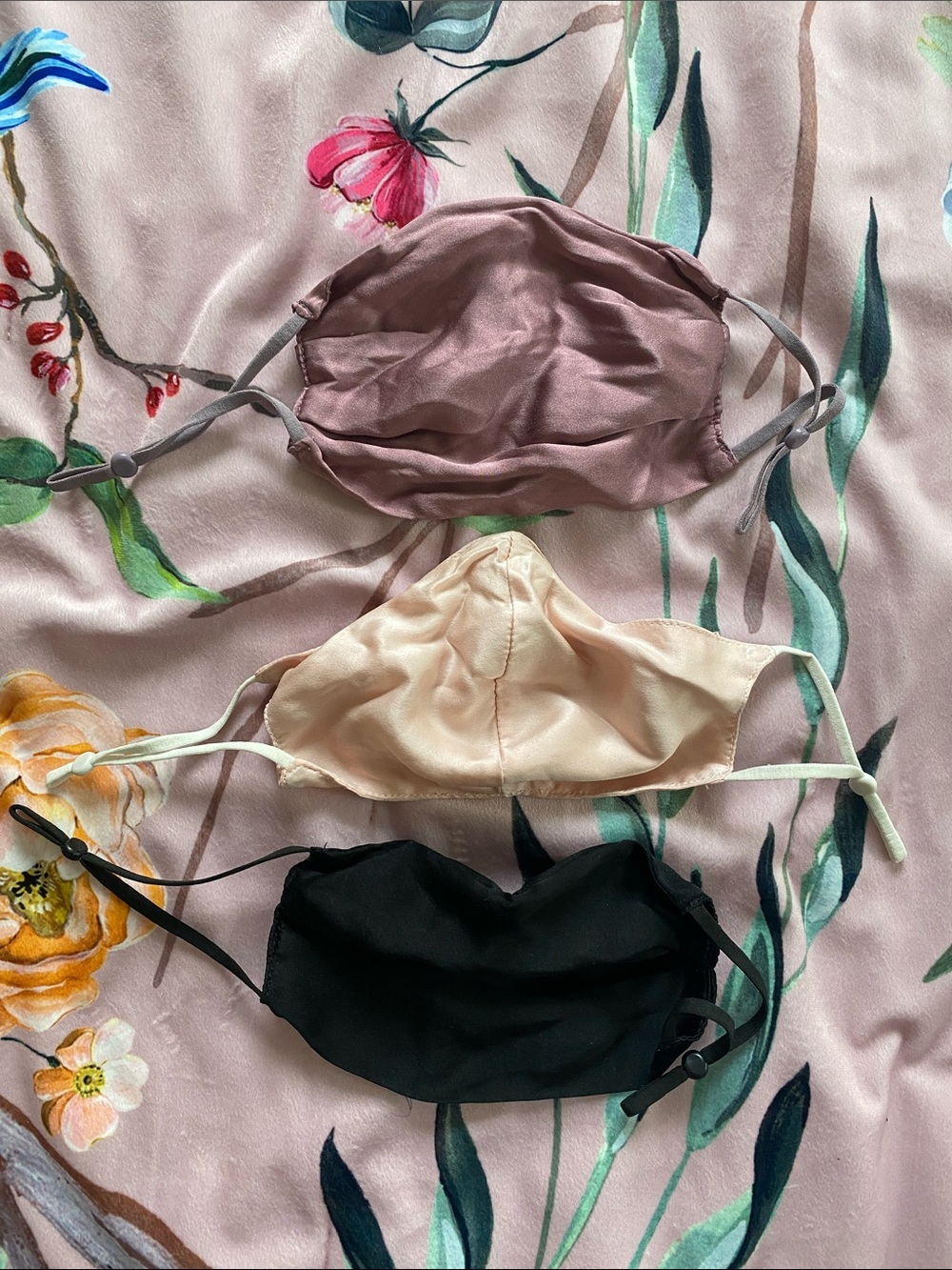 100% Mulberry Silk Face Mask Trio – Blush, Mauve & Black